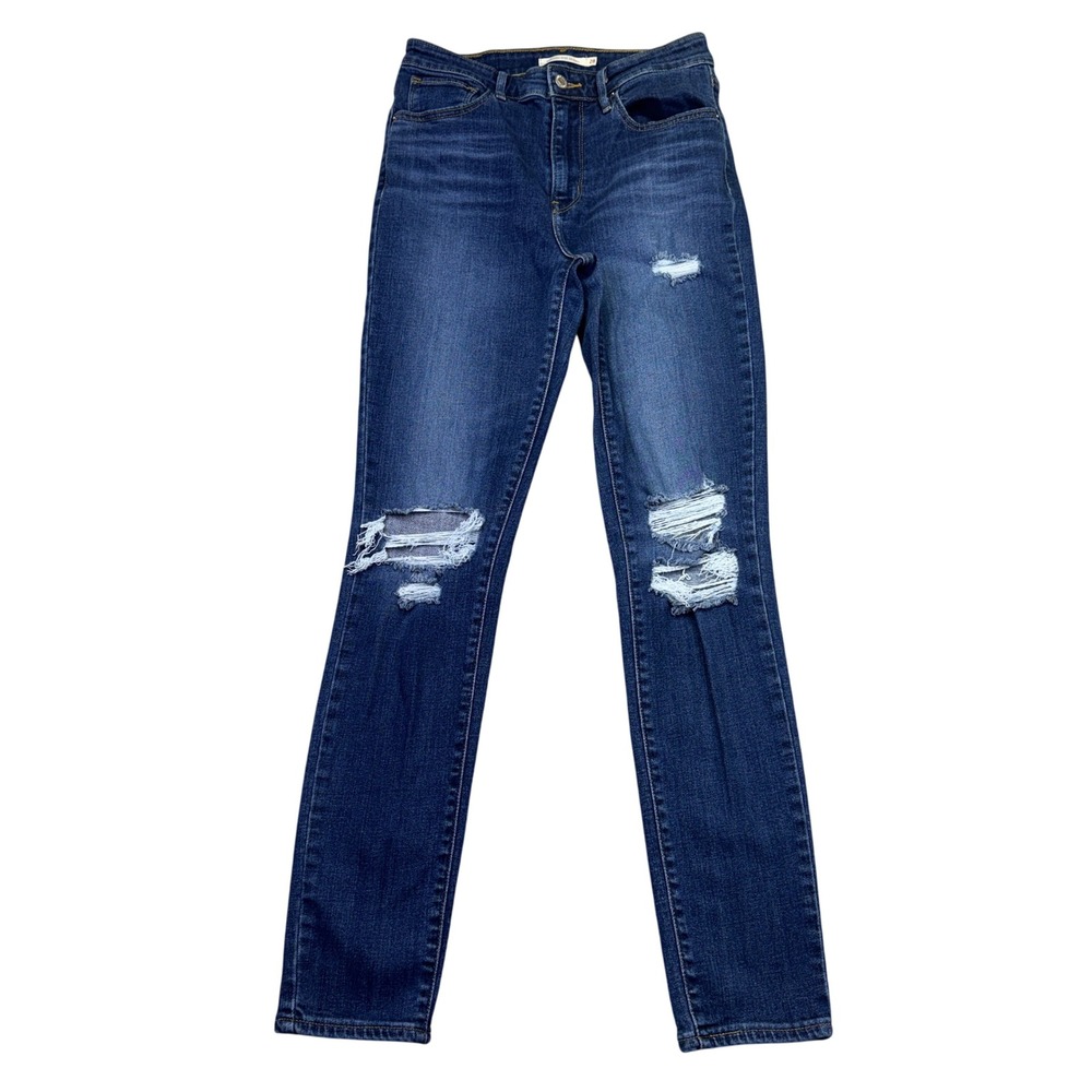 Levi's 721 High Rise Skinny Jeans Women Sz 28 Fit 26" Distressed Dark Wash Denim